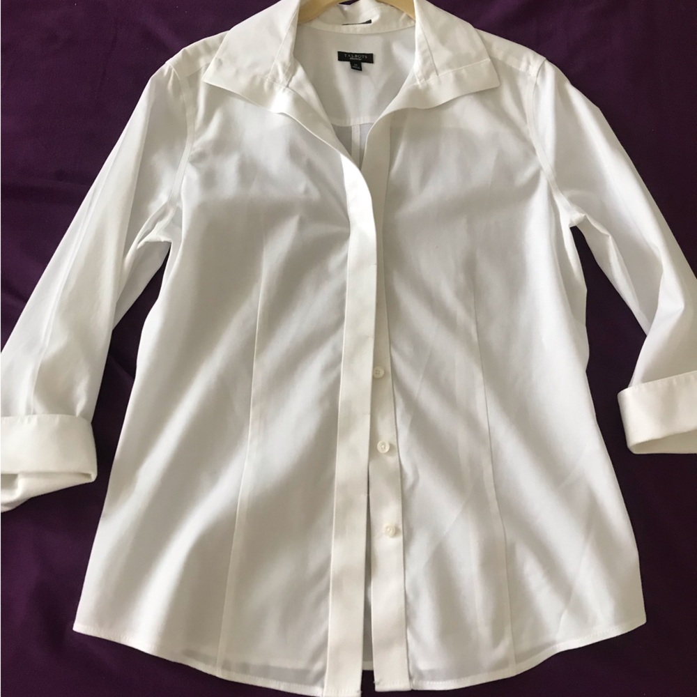 Talbots White Collared And Cuffed Button Down Shi… - image 1